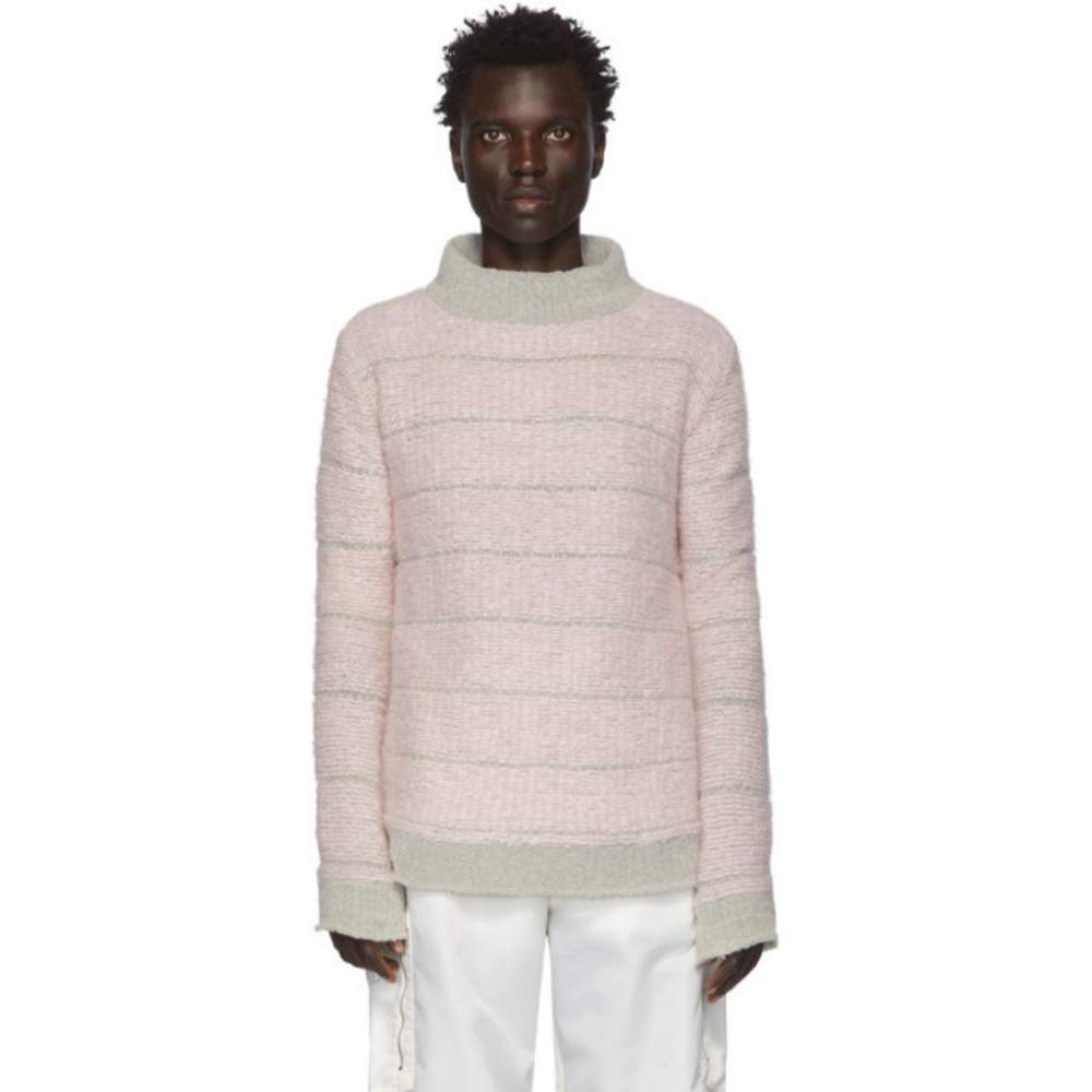 Eckhaus Latta Fuzzy Gray & Pink Funnel Neck Sweater